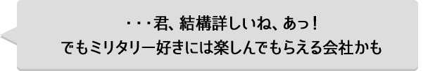 ・・・君、結構詳しいね、あっ！でもミリタリー好きには楽しんでもらえる会社かも